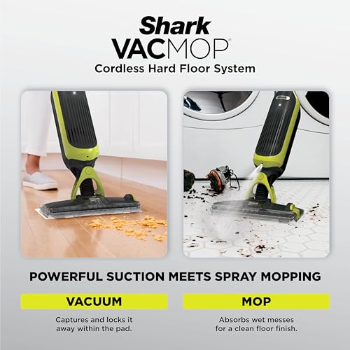 Shark VACMOP Cordless Vacuum & Spray Mop, Gray, VM180 | Hard Floor Cleaner, Powerful Suction, Lightweight, 2 Disposable Pads, 12oz Cleaning Solution Included