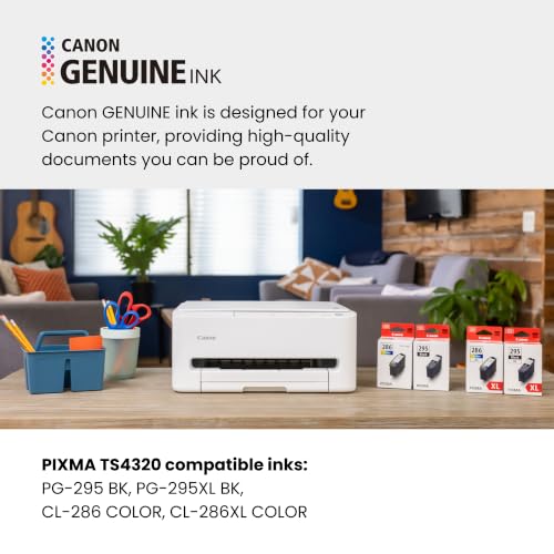 Canon PIXMA TS4320 – Wireless Color Inkjet Printer with Print, Copy, Scan | Cost Efficient Multi-Function Photo Printer, Copier, Scanner for Home Use, Compact Design, Easy Setup