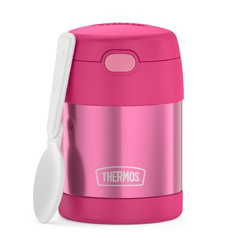 THERMOS FUNTAINER Kids Food Jar with Spoon, 10oz, Pink | Kid-Friendly Stainless Steel Insulated Food Container, Keeps Food Hot or Cold Longer for School & Play, BPA Free