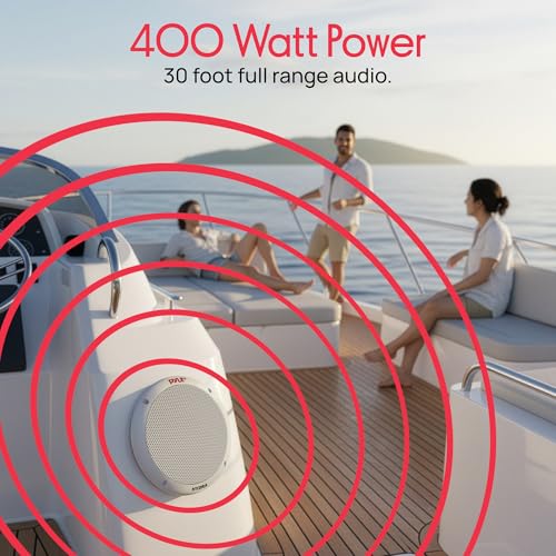 Pyle 6.5 Inch Dual Marine Speakers - 2 Way Waterproof and Weather Resistant Outdoor Stereo Sound System with 400 Watt Power, Polypropylene Cone and Butyl Rubber Surround - 1 Pair - PLMR605W(White)