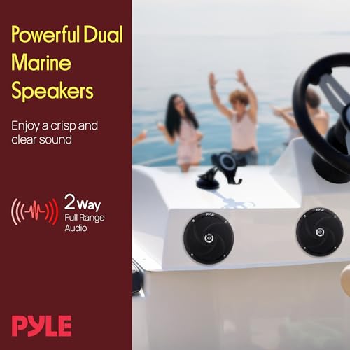 Pyle Waterproof Marine Speakers - Pair of 5.25" 180 Watt Low Profile Slim Style System - Weather Resistant Outdoor Rated Speakers for Boat, Patio, Poolside, Deck, Home (Black)