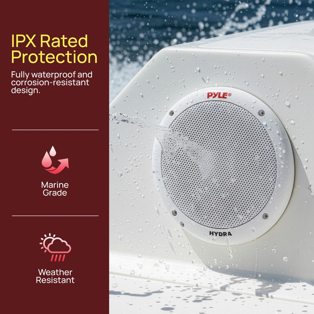 Pyle 6.5 Inch Dual Marine Speakers - 2 Way Waterproof and Weather Resistant Outdoor Stereo Sound System with 400 Watt Power, Polypropylene Cone and Butyl Rubber Surround - 1 Pair - PLMR605W(White)