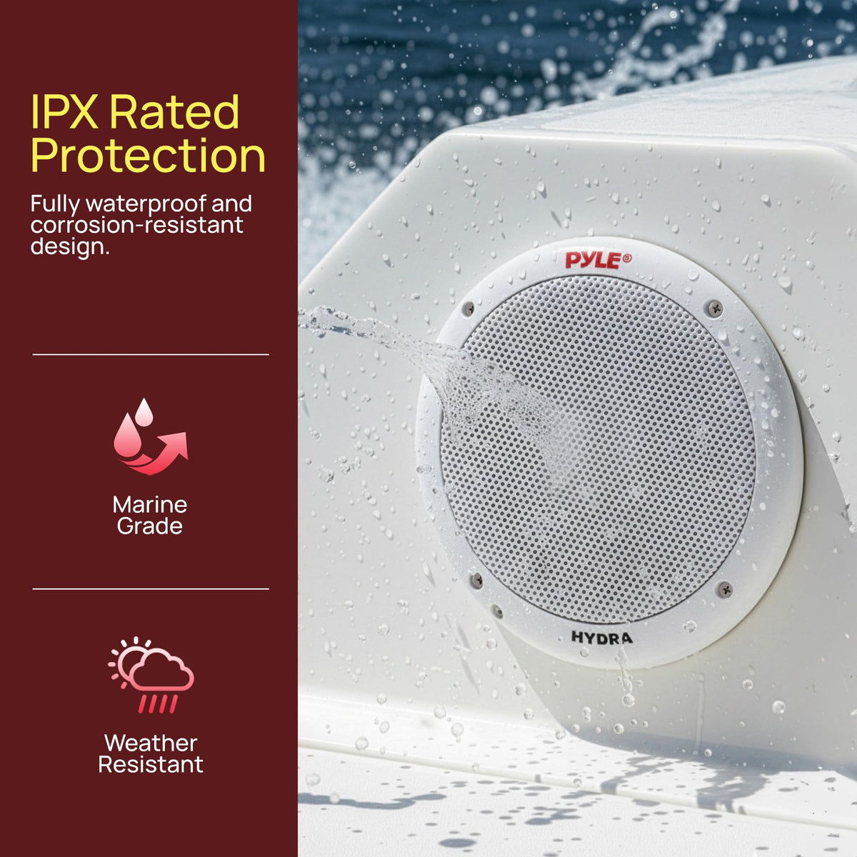Pyle 6.5 Inch Dual Marine Speakers - 2 Way Waterproof and Weather Resistant Outdoor Stereo Sound System with 400 Watt Power, Polypropylene Cone and Butyl Rubber Surround - 1 Pair - PLMR605W(White)