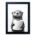 Bathroom Picture Wall Decor, Framed Black and White Bathroom Wall Art, Toilet Paper in Little Funny Raccoon's Hand Animal Canvas Print Painting