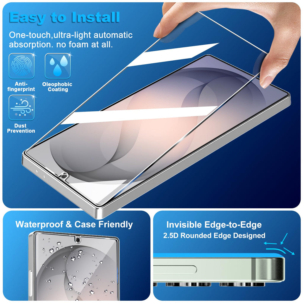 firtstnow 3 Pack for Samsung Galaxy S26 Ultra Screen Protector Tempered Glass + 3 Pack Camera Lens Protector, Military Grade Shatterproof, 9H Hardness, Fingerprint Unlock,Case Friendly 6.9 Inch