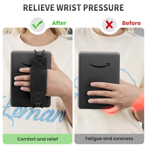 MoKo 2 Pack Hand Strap for 6-8" Kindle eReaders Tablets,Agave+Black | eReader Accessories for 6-8" Kindle/Kobo/Sony Tablets, Black High-Elasticity Hand Strap, Lightweight Finger Grip Holder