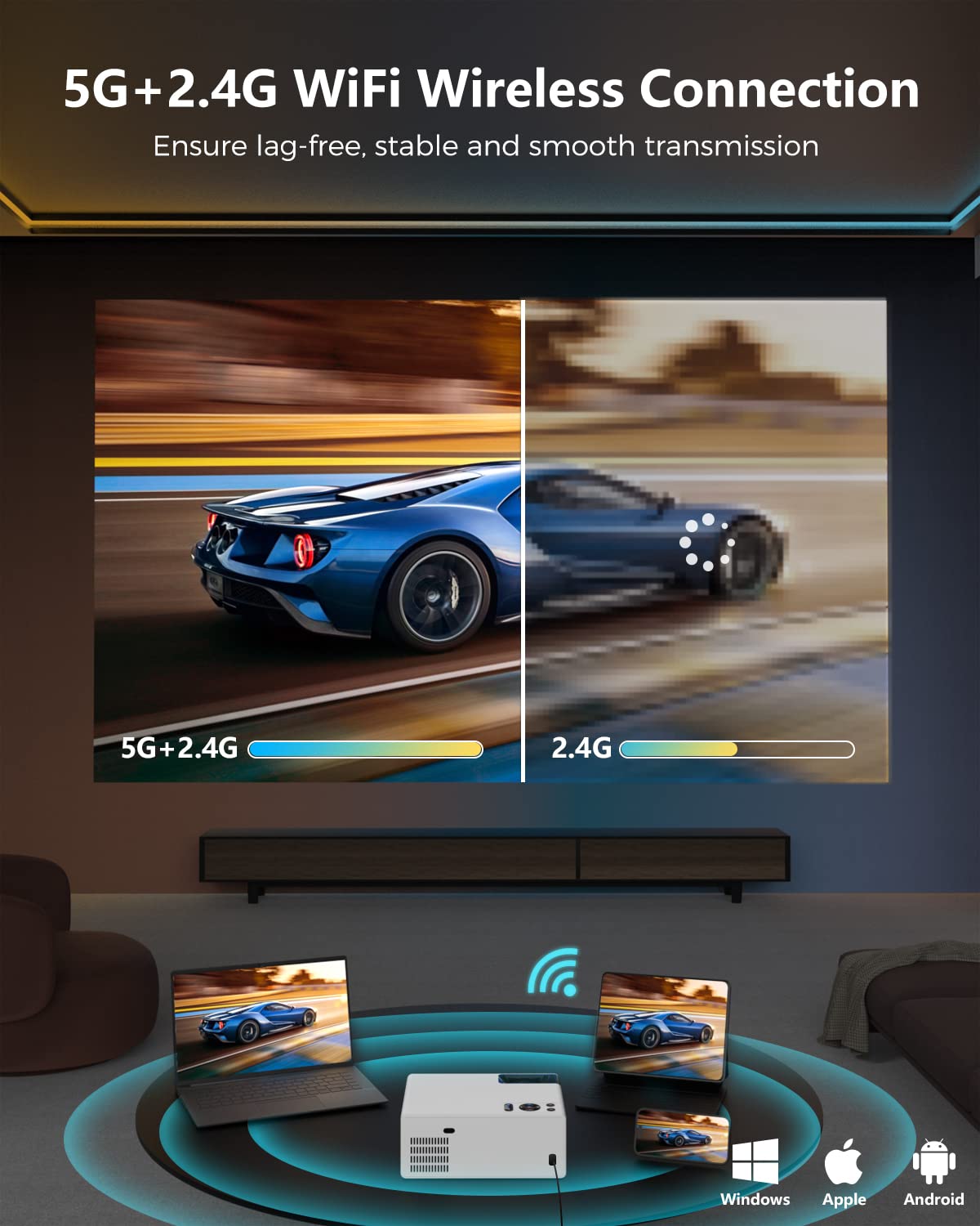 FUDONI Projector with WiFi & Bluetooth, Native 1080P Home Theater Projector
