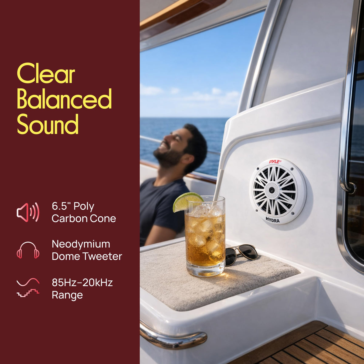 Pyle 6.5 Inch Dual Marine Speakers - 2 Way Water Resistant Outdoor Audio Stereo Sound System with 200 Watt Peak Power, Poly Carbon Cone and Butyl Rubber Surround - 1 Pair (White)