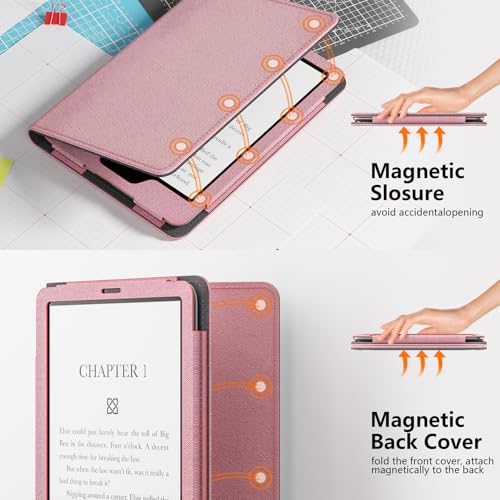 Case for Kindle Paperwhite 7"/6.8" (13th/12th Generation, 2026/2024), Pink | Lainergie Slim High Quality PU Leather Kindle Colorsoft Signature Edition 2024 Case With Stand, Hand Strap, Auto-Wake/Sleep