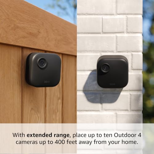 Blink Outdoor 4 XR – two-year battery wireless camera with 4x security coverage, 1000 ft open-air range or 400 ft with typical use — 4 camera system.