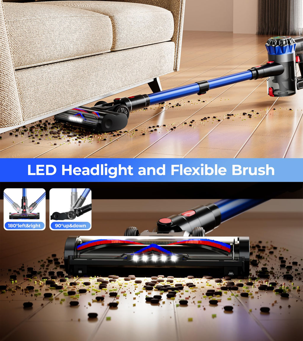 HFFLH Cordless Vacuum Cleaner, 600W 50Kpa 65Mins Cordless Stick Vacuum with Self-Standing, Touch Screen, Anti-Tangle Wireless Vacuum, Vacuum Cleaners for Home/Pet Hair/Carpets/Hardwood Floor