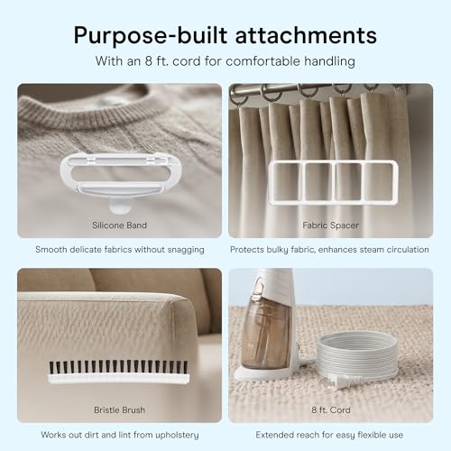Conair Steamer for Clothes & Upholstery, Handheld, 3 Attachments, White | Powerful 1875W clothes steamer with 7.3 oz. water tank and 5 steam settings heats up in 40 seconds and runs for 20 minutes