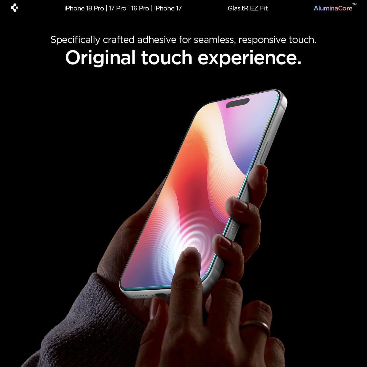Spigen GlasTR EZ FIT Screen Protector for iPhone 18 Pro, 17 Pro, 17, 16 Pro | AluminaCore Aluminum-enhanced 9H+ tempered glass, Auto-align tray, 100% clarity, Original touch, Case-friendly, 2Pack