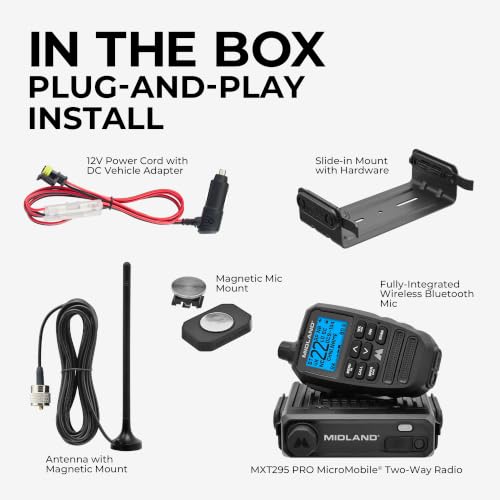 Midland MXT295 15W MicroMobile GMRS Two-Way Radio with Bluetooth Mic | Wireless Bluetooth Mic, IP67 Waterproof, 99 Channels, 8 Repeater Channels, PA and Intercom, NOAA Weather Alert