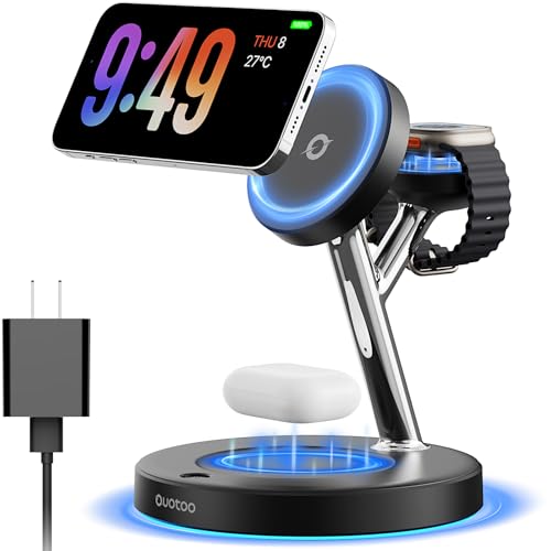 3 in 1 Mag-Safe Wireless Charger Stand for iPhone Apple Watch AirPods | Adjustable Blue Ambient Light,15W Magnetic Charging Station for iPhone 17 16 15 14 13 12 Series wireless charging station