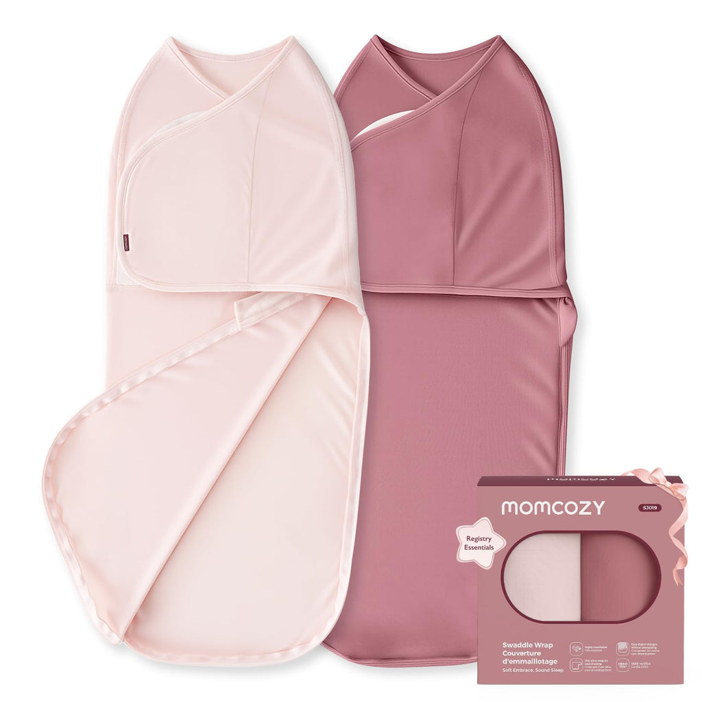 Momcozy Swaddles for Newborns, Quiet Fastener Swaddle for Infant 0-3 Months | New-Parent-Friendly Sleep Sack, Reduce Startle Reflex, Newborn Boys Girls Registry Essentials, 2-Pack, Bloom
