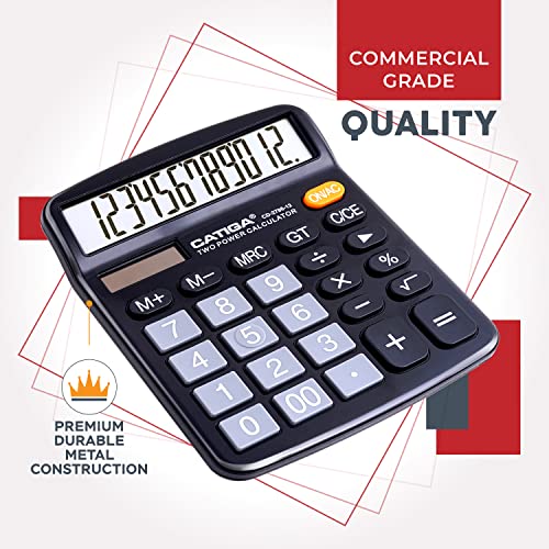CATIGA 12 Digit Desk Calculator, Desktop Calculators with Large LCD Display & Big Buttons, Basic Simple 4 Function Solar Calculator, Dual Power Solar & Battery for School, Office & Home (CD-2786)