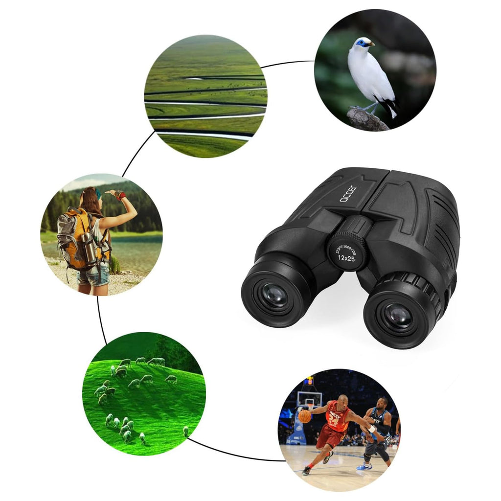 Occer 12x25 Compact Binoculars for Adults and Kids | High Powered, Easy Focus, Large Eyepiece for Bird Watching, Cruise Ship, Outdoor Hunting, Travel, Sightseeing