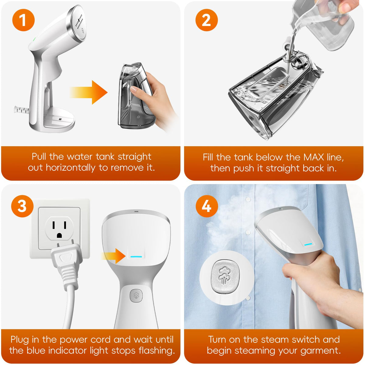 OGHom Portable Travel Handheld Steamer for Clothes, Garment Wrinkle Remover | White, 1000W Strong Penetrating Fabric Steamer, 150ML Water Tank, for Home, Office, Travel (ONLY FOR 120V)