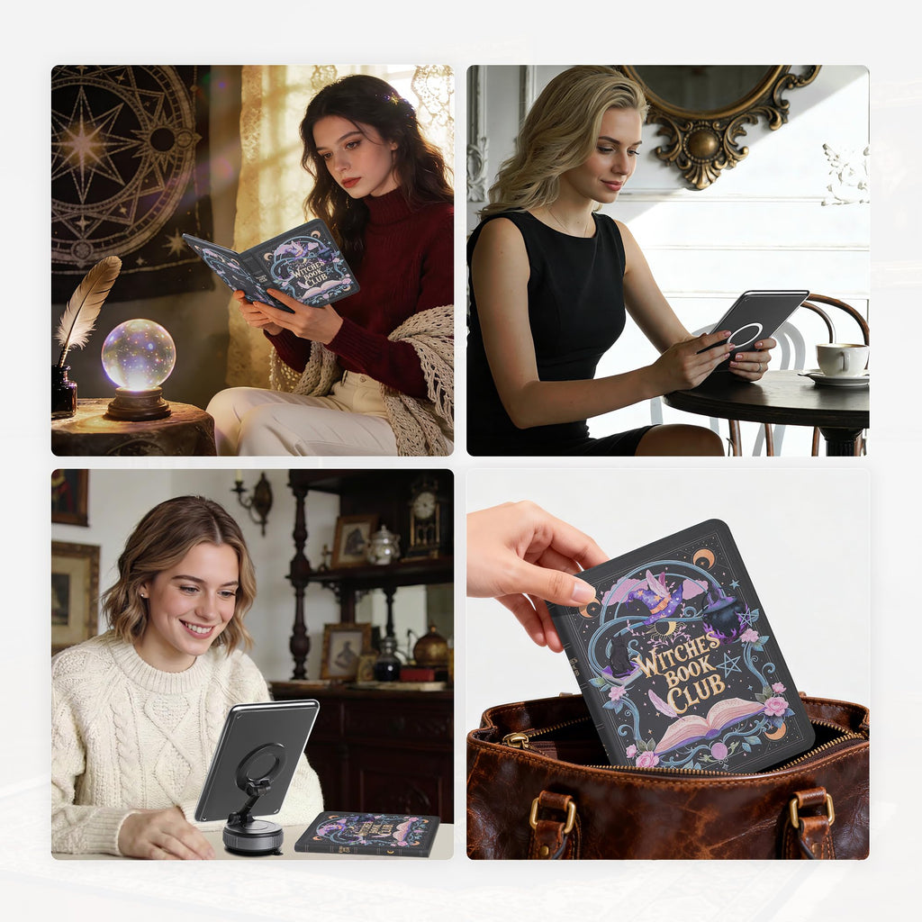 Vane Oak Magnetic Book Cover Case for 7'' Kindle Paperwhite & Colorsoft | Magnetic Detachable, Auto Wake/Sleep, Clear PC Case, Soft TPU Edge, Hands-Free Viewing, For Bookish Travelers, Magic Cat