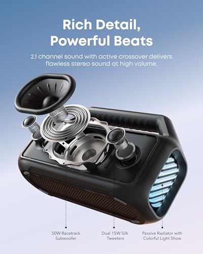 Soundcore Boom 2 by Anker, 80W Outdoor Bluetooth Speaker, 24H Playtime | IPX7 Waterproof, BassUp 2.0, Floatable, RGB lights, USB-C, Custom EQ via soundcore App, Portable for Camping and Beach