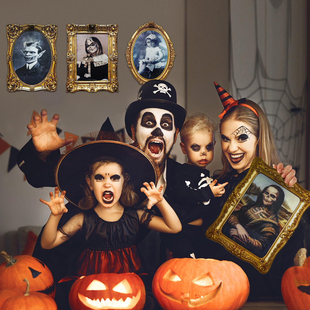 ECGER Halloween Decorations Indoor, Haunted Scary Changing Face Pictures | Halloween Decor, Vintage Moving Wall Portraits Frame, For Horror Spooky Party Mansion Castle House Home Decoration