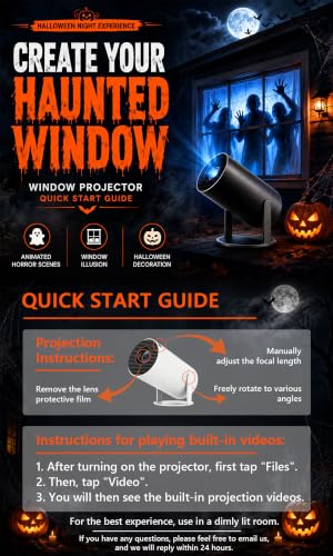 Scary Decorations Halloween Window Projector，black：With Effect fabric | Built-In Horror Videos, Scenes with Easy Setup, Wifi Streaming, Bluetooth Speaker, 210° Rotation & Auto Keystone Correction