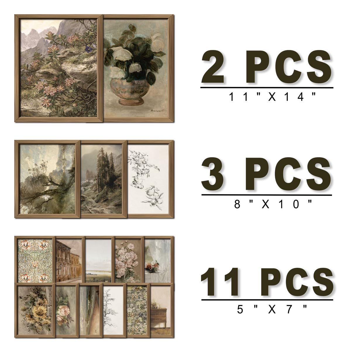 16 PCS Framed Vintage Wall Art Decor, French Country Farmhouse Gallery Wall Frame Set Prints for Bedroom Bathroom, Rustic Landscape Posters for Living Room Aesthetic, Cottagecore Dorm Home Collage Kit