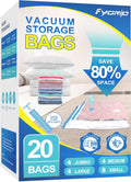 Fygrip 80% Space Saver Vacuum Storage Bags with Hand Pump, 20 Combo | Plastic Packaging Bags, Vacuum Seal Bags for Clothing, Travel Luggage, Blankets, Comforters