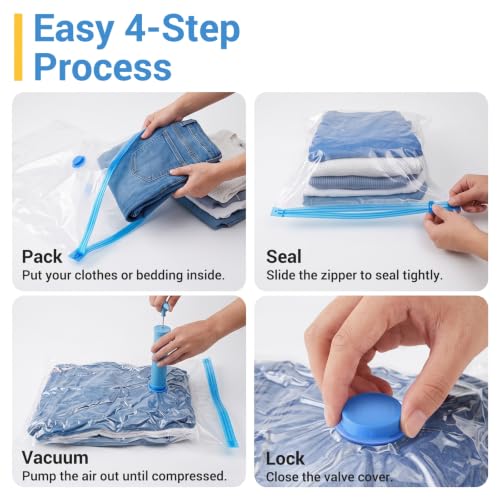 Fygrip 80% Space Saver Vacuum Storage Bags with Hand Pump, 20 Combo | Plastic Packaging Bags, Vacuum Seal Bags for Clothing, Travel Luggage, Blankets, Comforters