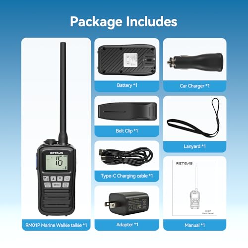 Retevis RM01P 3.5W Marine Radio VHF IP67 Floating, USB-C for Fishing(1Pack) | Hunting&Fishing, Floating, Car Charger, 15-Hour Battery, Portable, NOAA Weather Alert, 88 Channel, Vibration Drainage,3-Watch