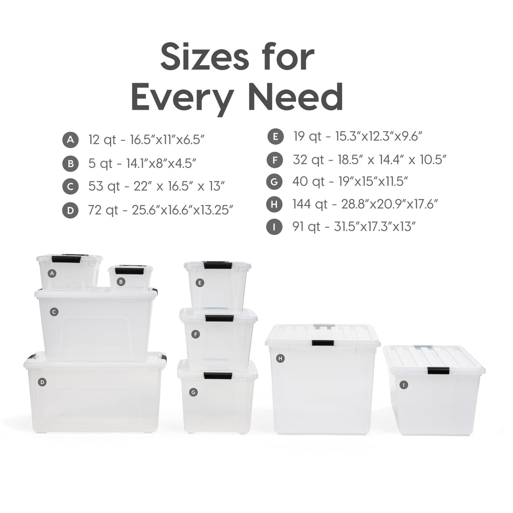 IRIS USA 6-Pack 54 Quart Storage Bins with Lids, Clear | Transparent design makes contents easy to find. Perfect for moving, blankets, clothing, and garage storage. Nestable design