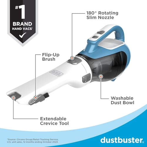 BLACK+DECKER dustbuster AdvancedClean Handheld Vacuum Cordless, Compact Home and Car Vacuum with Crevice Tool, Rotating Nozzle and Charging Station, Large Dust Bowl (CHV1410L)