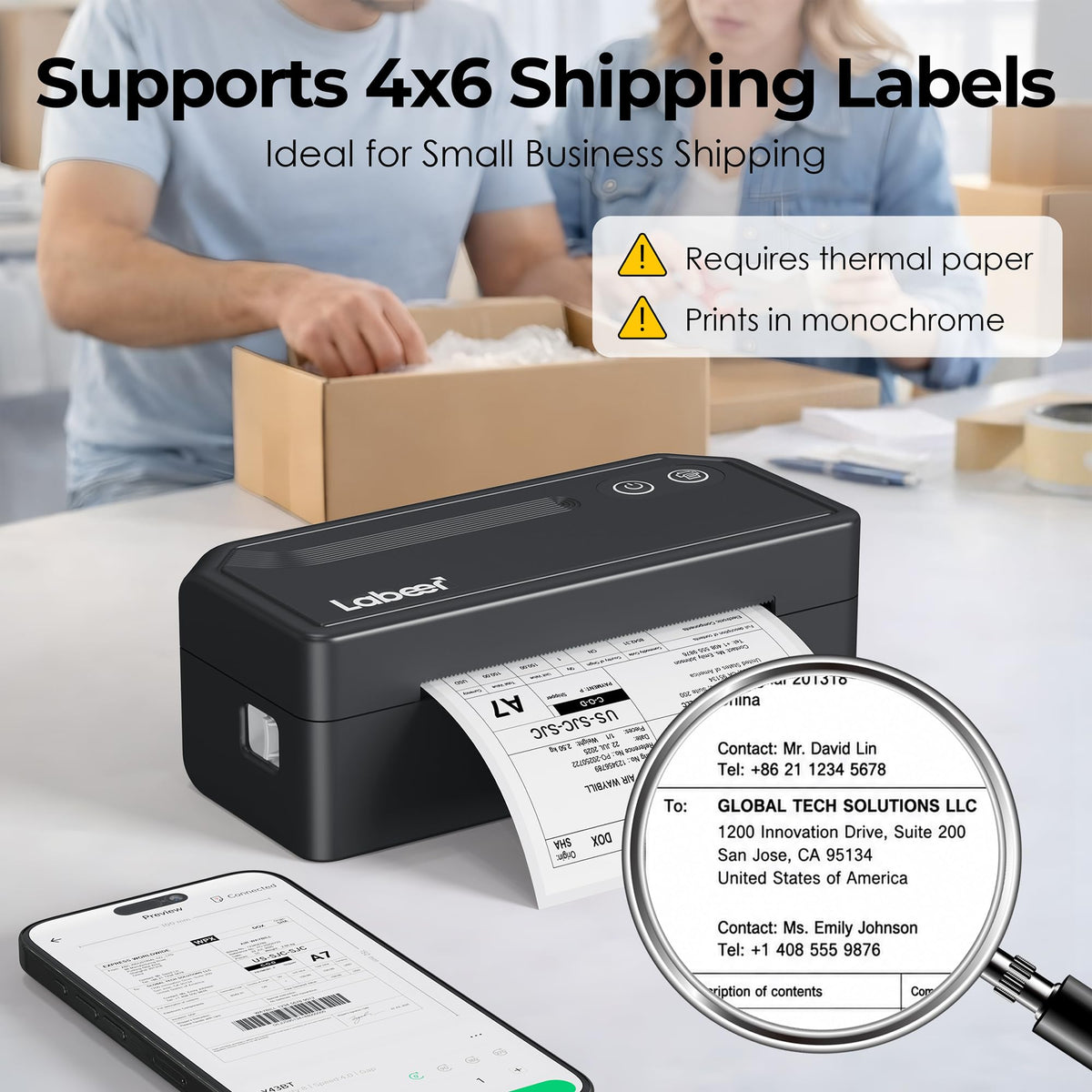 Labeer Bluetooth Thermal Shipping Label Printer, Wireless 4x6 Label Printer | For Small Business, Home, Office, Online Sellers, Warehouse & Shipping, Compatible with iPhone, Android, Windows & Mac