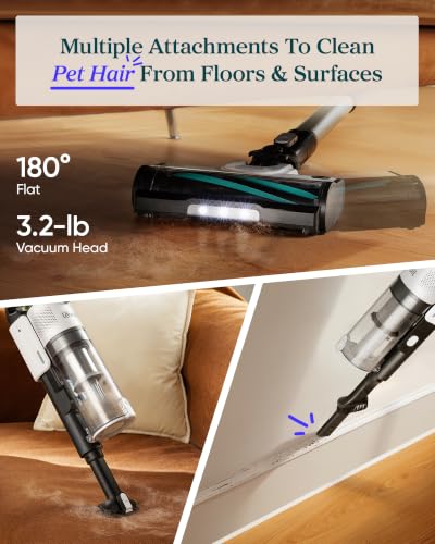 Levoit Cordless Vacuum Cleaner, Anti-Tangle for Pet Hair, Up to 50 Minutes | Powerful Suction, Lightweight, Rechargeable, Versatile for Carpets & Hard Floors, 180° Lay-Flat Design, LVAC-200