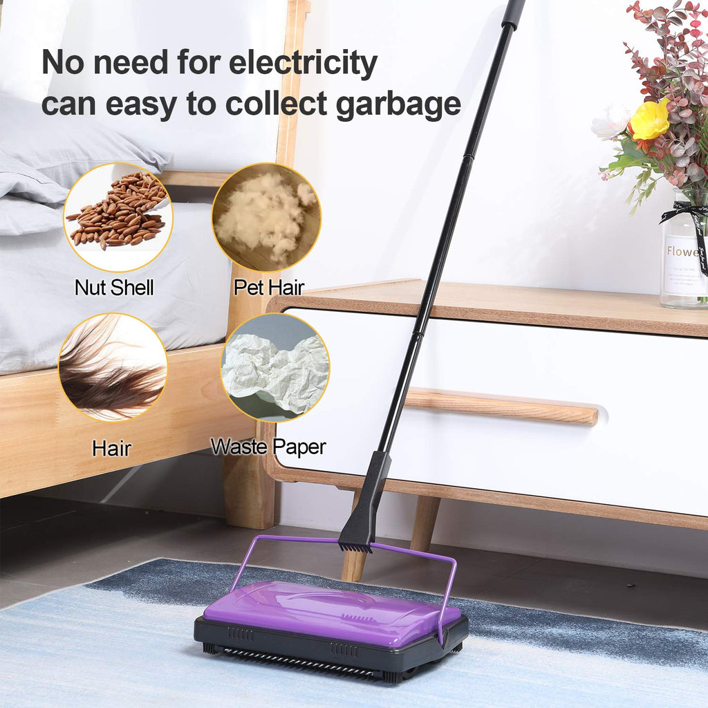 Yocada Carpet Sweeper Cleaner Manual Household Sweeper Lightweight | Hand Push Non-Electric for Home Office Low&Undercoat Carpets Rugs Pet Hair Dust Scraps Paper Rubbish Cleaning with a Brush