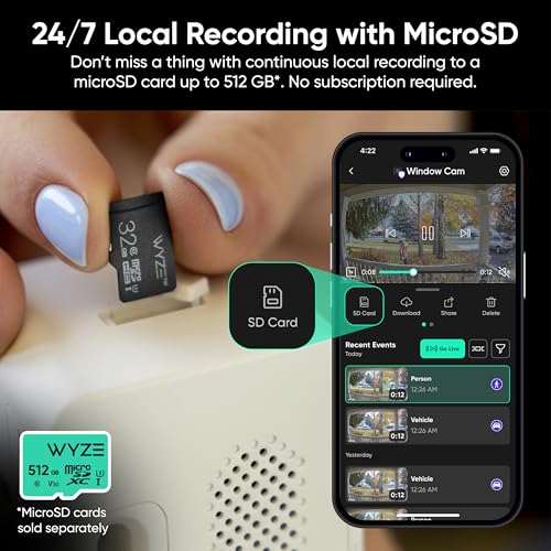 WYZE Window Camera, WiFi Indoor Security Cam, Anti-Glare Color Night Vision