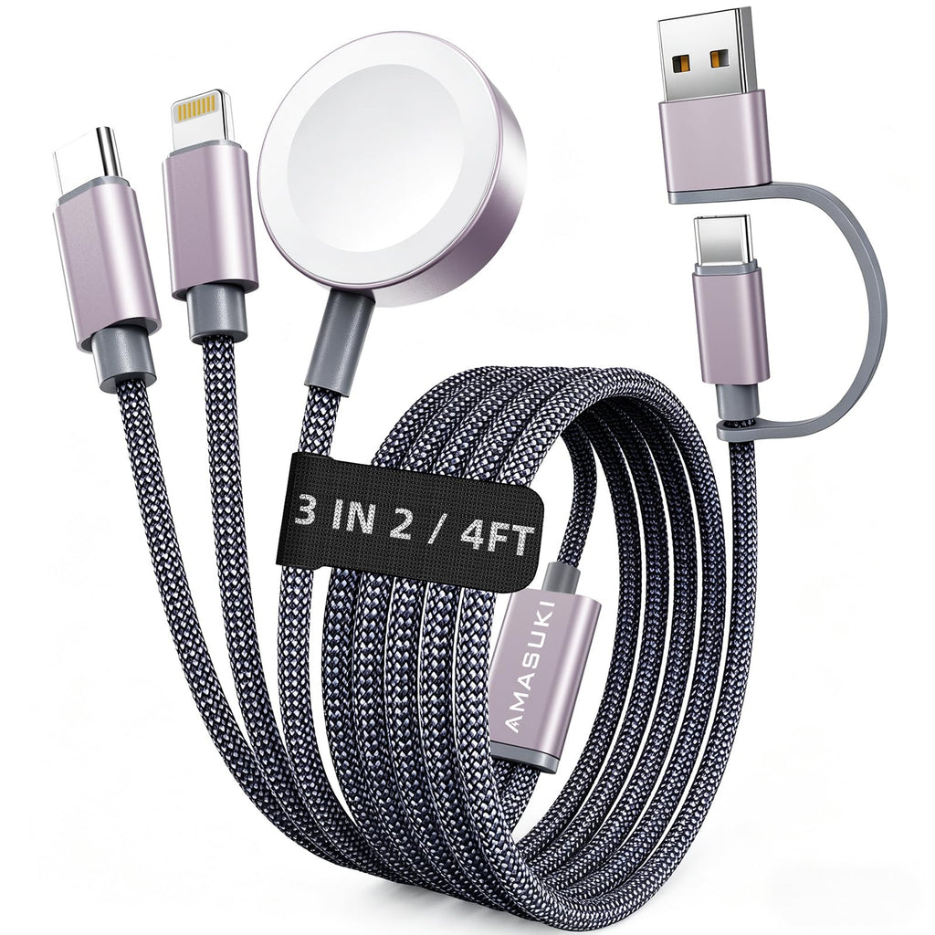 2026 Travel Essentials for Apple Watch Charger,Cruise Vacation Camping Essentials,iPhone Charger,Multi Charging Cable,3 in 2 Charging Docks for iWatch Series 12 11-2/Ultra,iPhone 18 17-12,Car