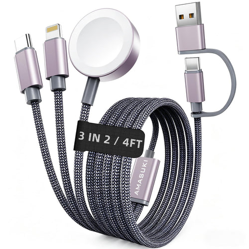 2026 Travel Essentials for Apple Watch Charger,Cruise Vacation Camping Essentials,iPhone Charger,Multi Charging Cable,3 in 2 Charging Docks for iWatch Series 12 11-2/Ultra,iPhone 18 17-12,Car