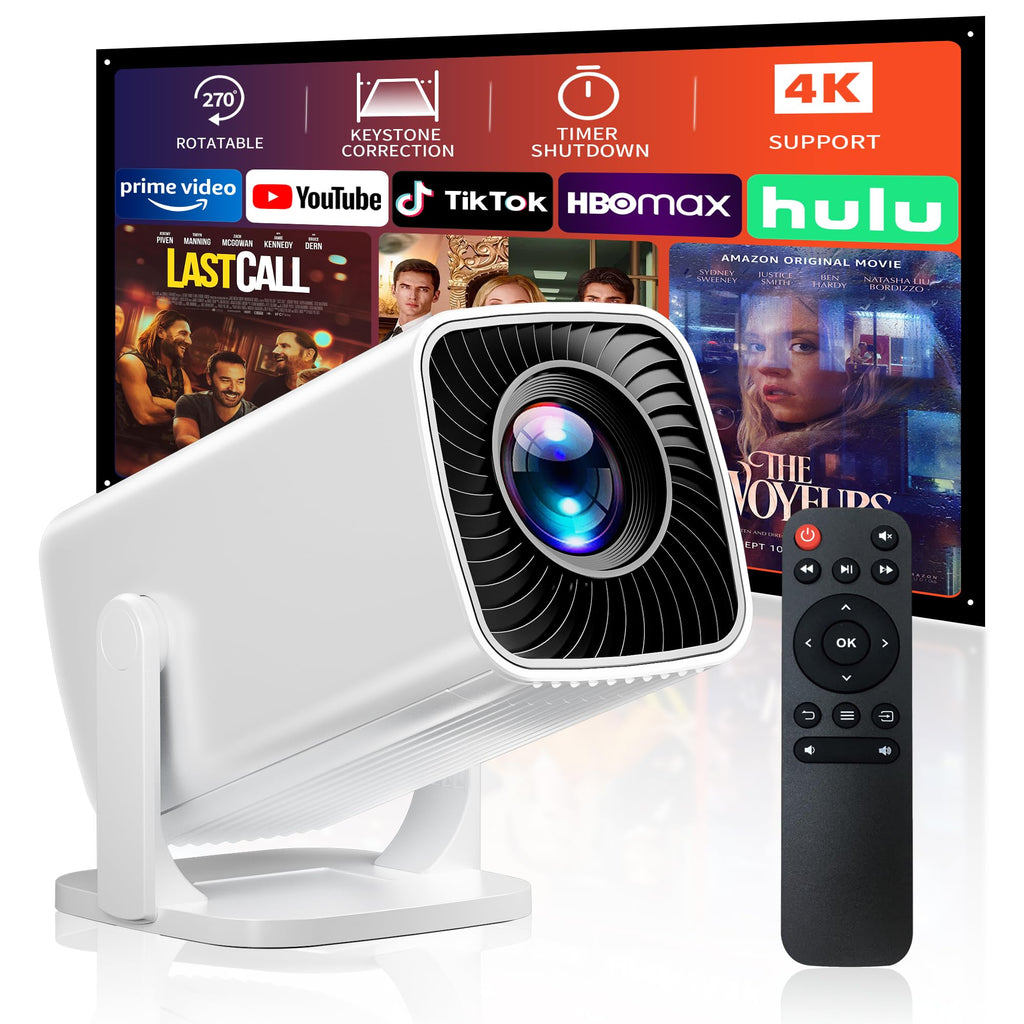 Mini Projector with 4K Support, Portable Short Throw Proyector | Electric Focus&Keystone, 270° Rotatable Stand, Compatible with TV Stick, Phone & Laptop, Holiday Gift Idea