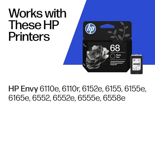 HP 68 Black Ink Cartridge | Works with Envy 6100e, 6500e Series | 7FP21TN