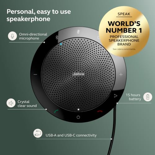 Jabra Speak 510 (2025 Edition) Portable USB Bluetooth Speaker, Black | Portable Speakerphone, USB or Bluetooth, Crystal-Clear Sound, Works with Microsoft Teams, Google Meet, Zoom