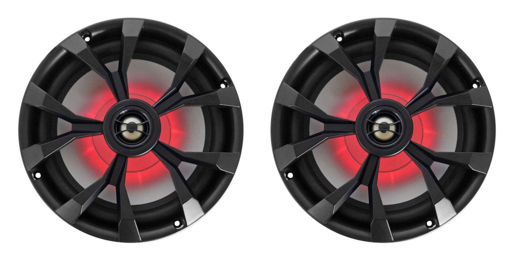Rockville RKL80MB 8" Black 2-Way Marine Boat LED Speakers Pair | 900W Peak / 200W RMS, 4 Ohm, IP66 Waterproof, Red/Blue Beat-Sync LEDs, 40Hz-20kHz, Includes 16.4 Ft Wire and Grilles