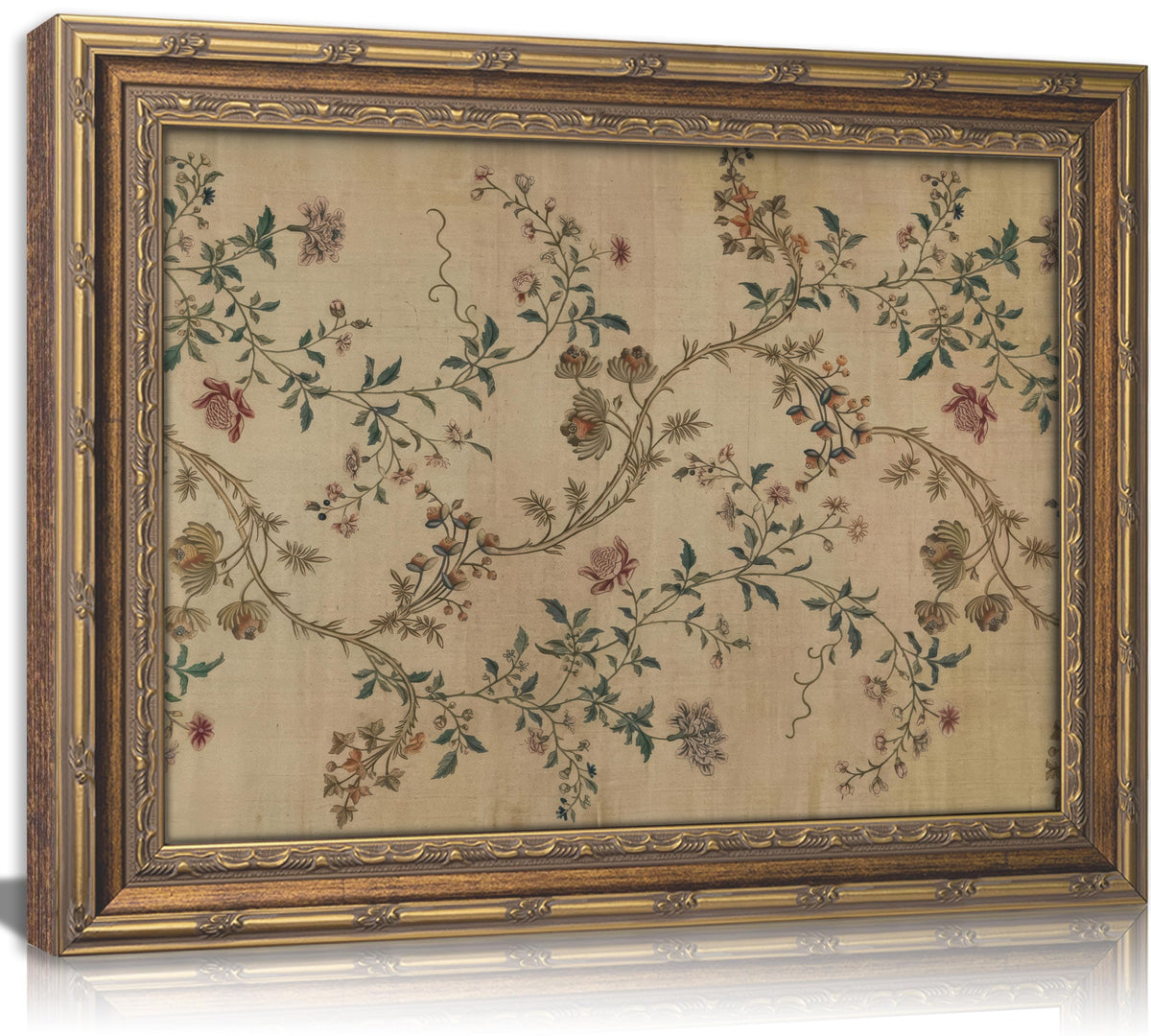 Vintage gold framed Floral Vine wall art Retro Beige Botanical Painting Canvas Prints Elegant Antique Flower French Leaf Wall Decor for Farmhouse Bedroom Living Room Home Decration 9x11in