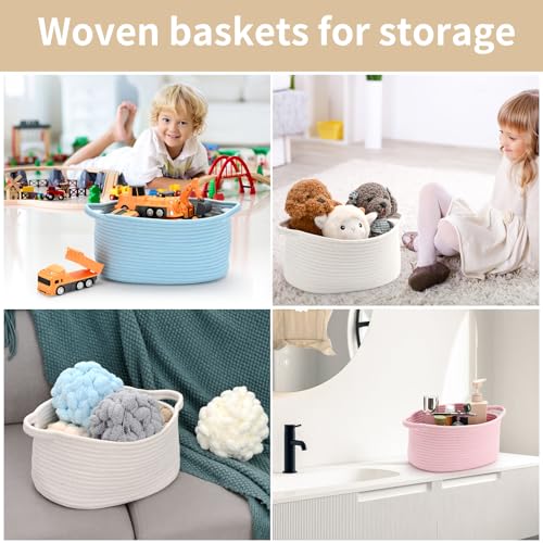 Happyiren Medium Woven Cotton Rope Basket, Empty DIY Gift Basket for Burr | Great for Baby Shower, Birthday & Decor, Cute Decorative Storage Organizer, 13" x 8" x 6"