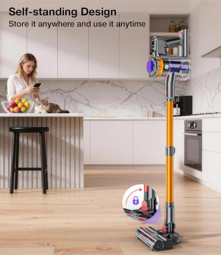 KQAHA Cordless Vacuum Cleaner, 600W 50KPA Vacuum Cleaners for Home, 65Mins Stick Vacuum Cordless with Self-Standing, LED Display & Anti-Tangle, Lightweight Wireless Vacuum for Pet Hair/Carpets/Floors