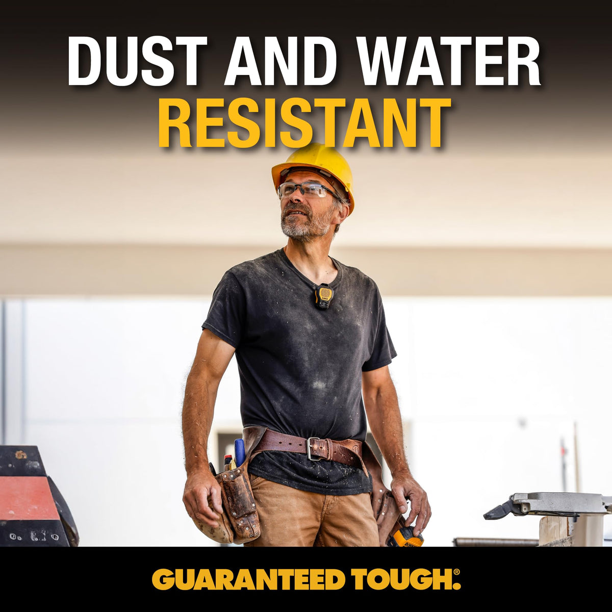 DEWALT Mini Wearable Bluetooth Speaker, Clip-On Jobsite Pro (Yellow) | Water-Resistant Portable Wireless Speaker (Non-Magnetic), Built-in Mic for Hands-Free Music/Calls, Bluetooth Speaker