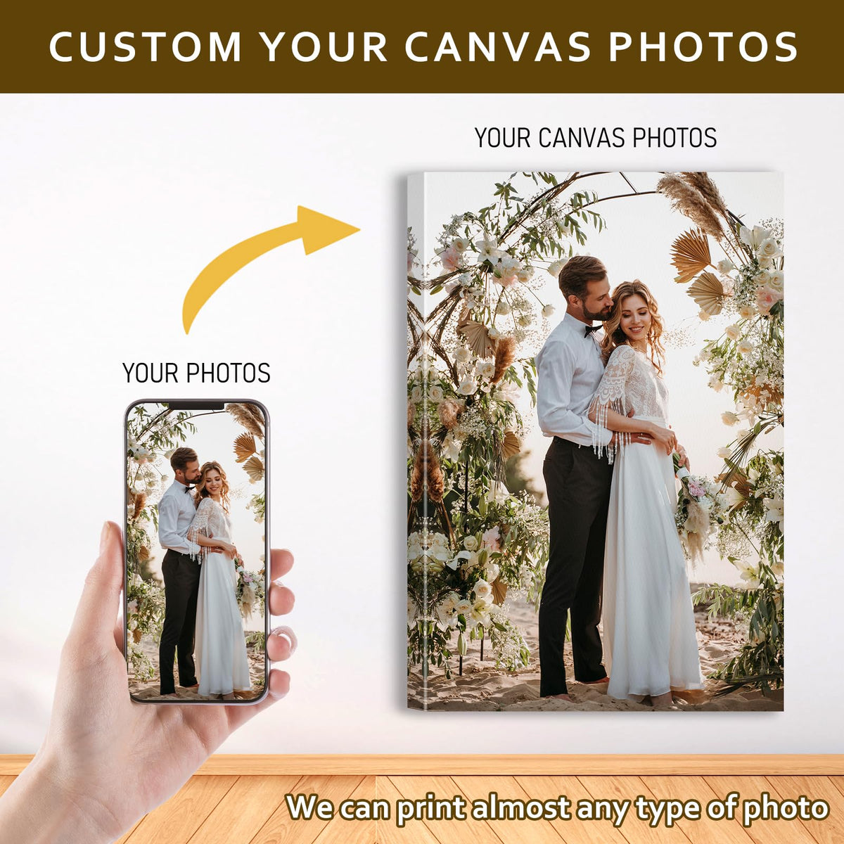 Custom Canvas Prints with Your Photos - Personalized Pictures Print, Customized Photo Gifts, Wall Art Poster Canvas Printing for Wedding, Family, Baby, Pets, Home Office Decor, Wrapped Frame 8x12