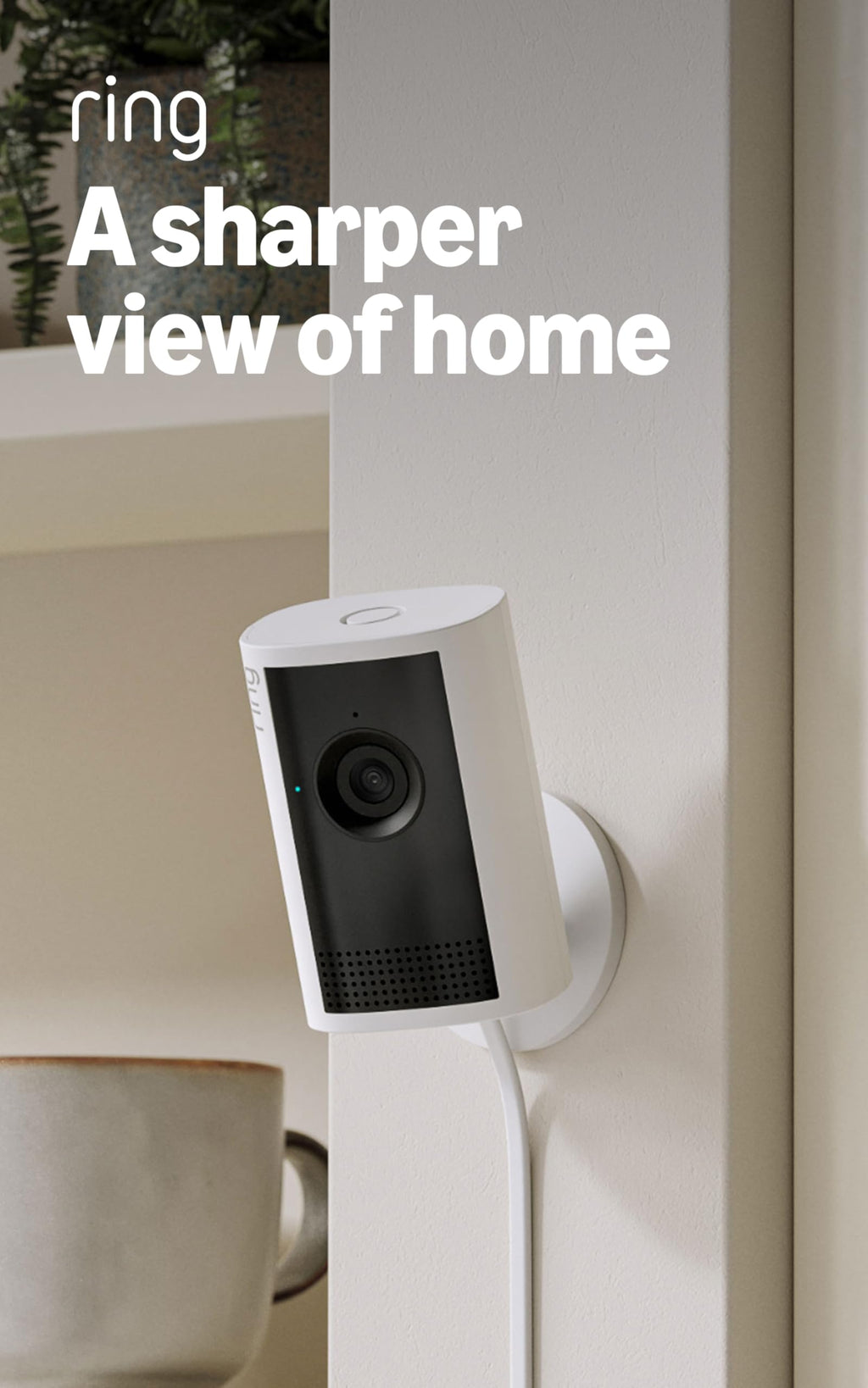 Ring Indoor Cam 2K, Retinal 2K for crisp video, 6x Enhanced Zoom, Night Vision, Home and business security, White
