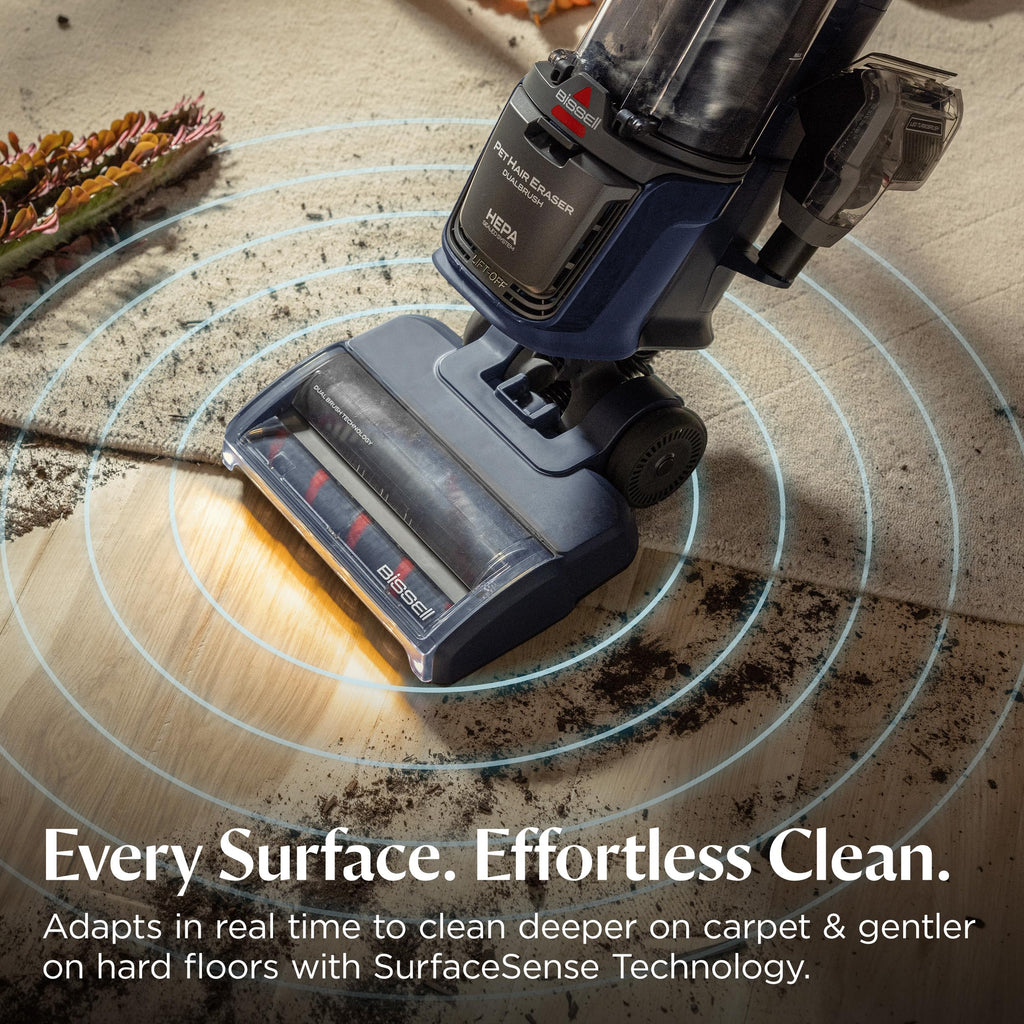 Bissell Pet Hair Eraser DualBrush Upright Vacuum with Two Brush Rolls, DualBrush Self-Cleaning Technology, HEPA Sealed Allergen System, Bright FurFinder Headlights, Lift-Off Pod, 42946